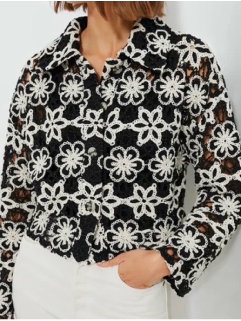 Tuckernuck Black & White Crochet Floral Jacket